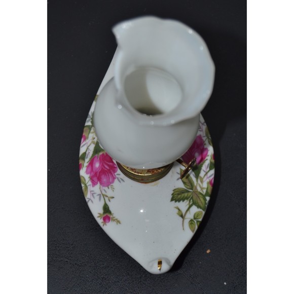 Porcelain Pink Rose Mini Genie Oil Lamp with White Glass Shade (Shade Damaged) - Picture 5 of 6